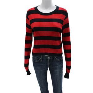 Milly Women Striped Viscose Crew Neck Long Sleeve Pullover Sweater Red Size S